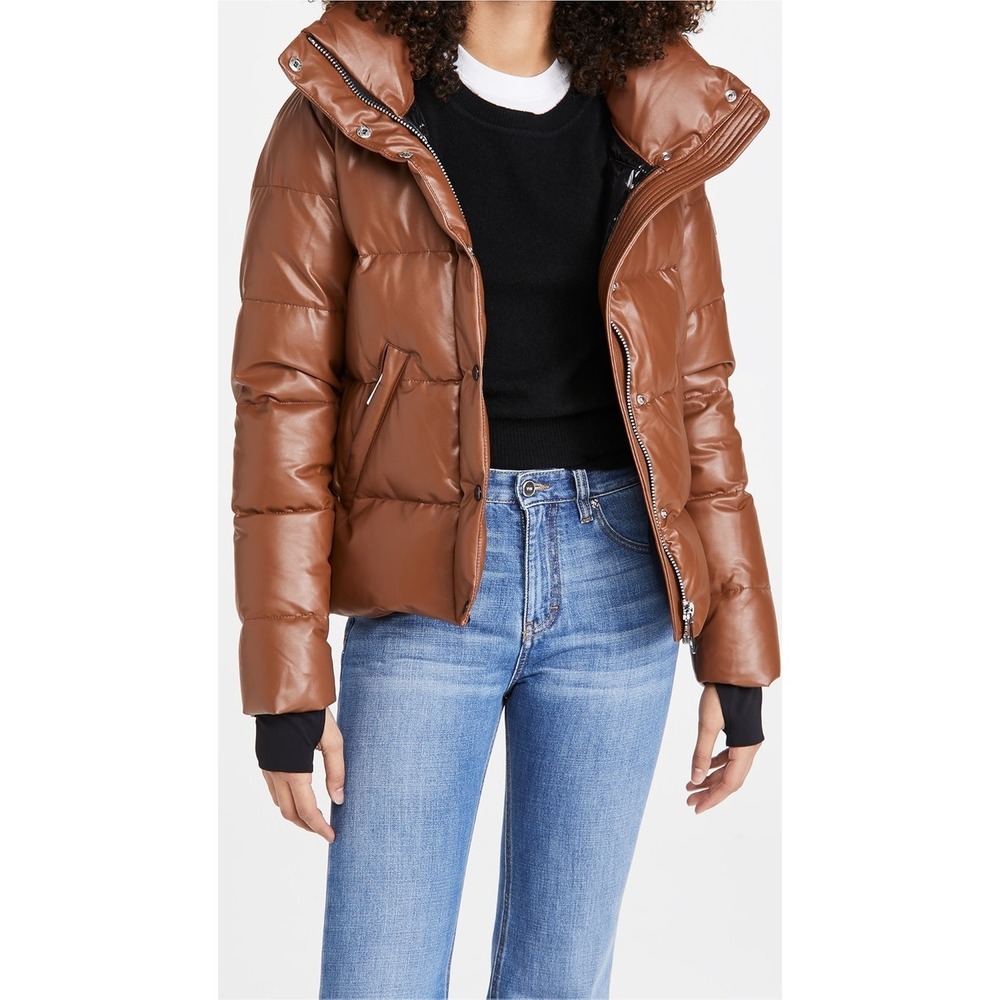 SAM. Vegan Leather Goose Down Isabel Winter Jacket Coat in‎ Saddle Brown Small